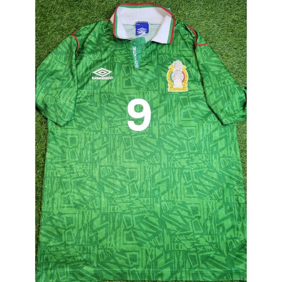 Hugo Sanchez Mexico Umbro 1993 COPA AMERICA Soccer Jersey Shirt L - Picture 1 of 9